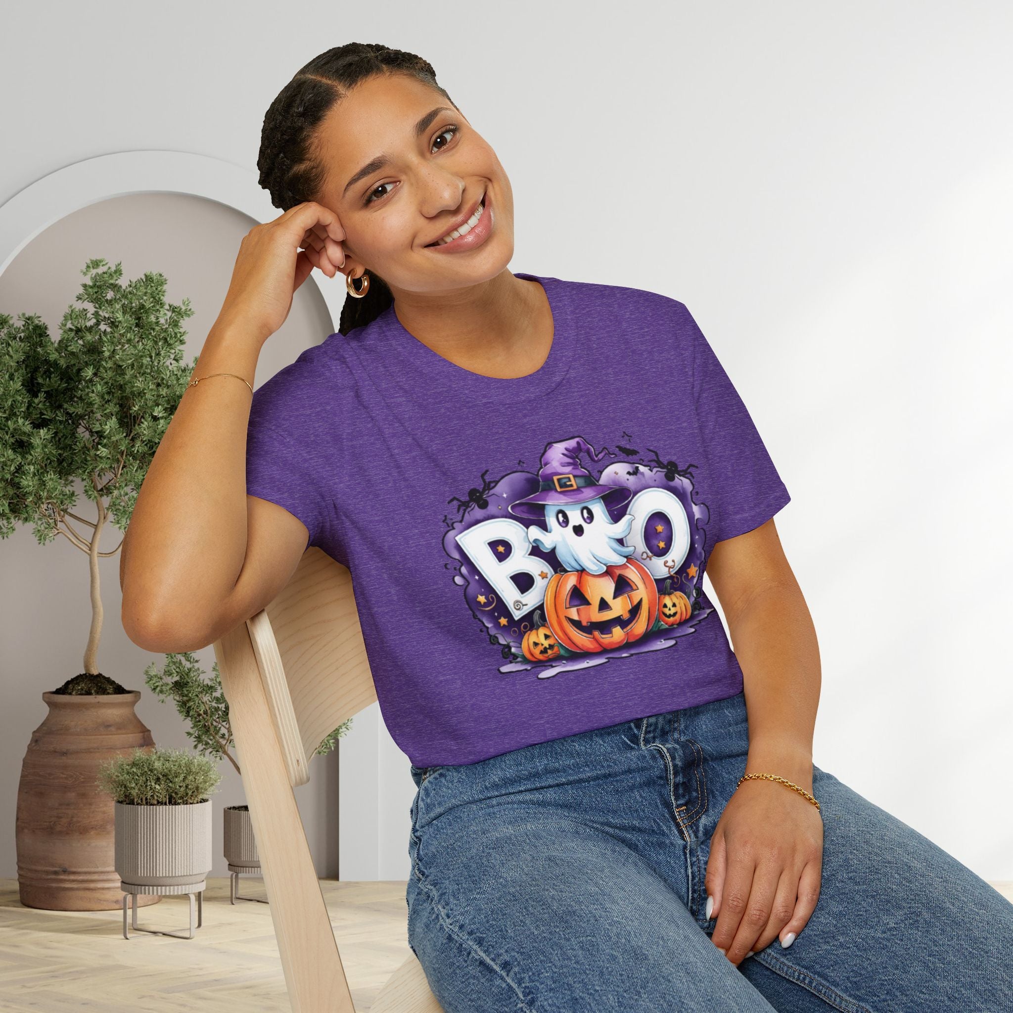 Halloween Ghost & Pumpkin T-Shirt, Unisex Tee for Halloween Parties, Festive Fall Apparel, Boo Graphic Shirt, Spooky Season Clothing