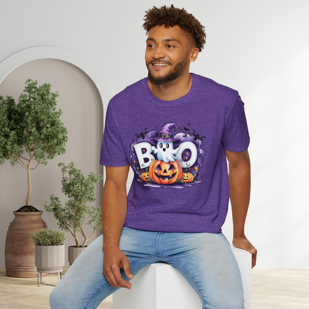 Halloween Ghost & Pumpkin T-Shirt, Unisex Tee for Halloween Parties, Festive Fall Apparel, Boo Graphic Shirt, Spooky Season Clothing