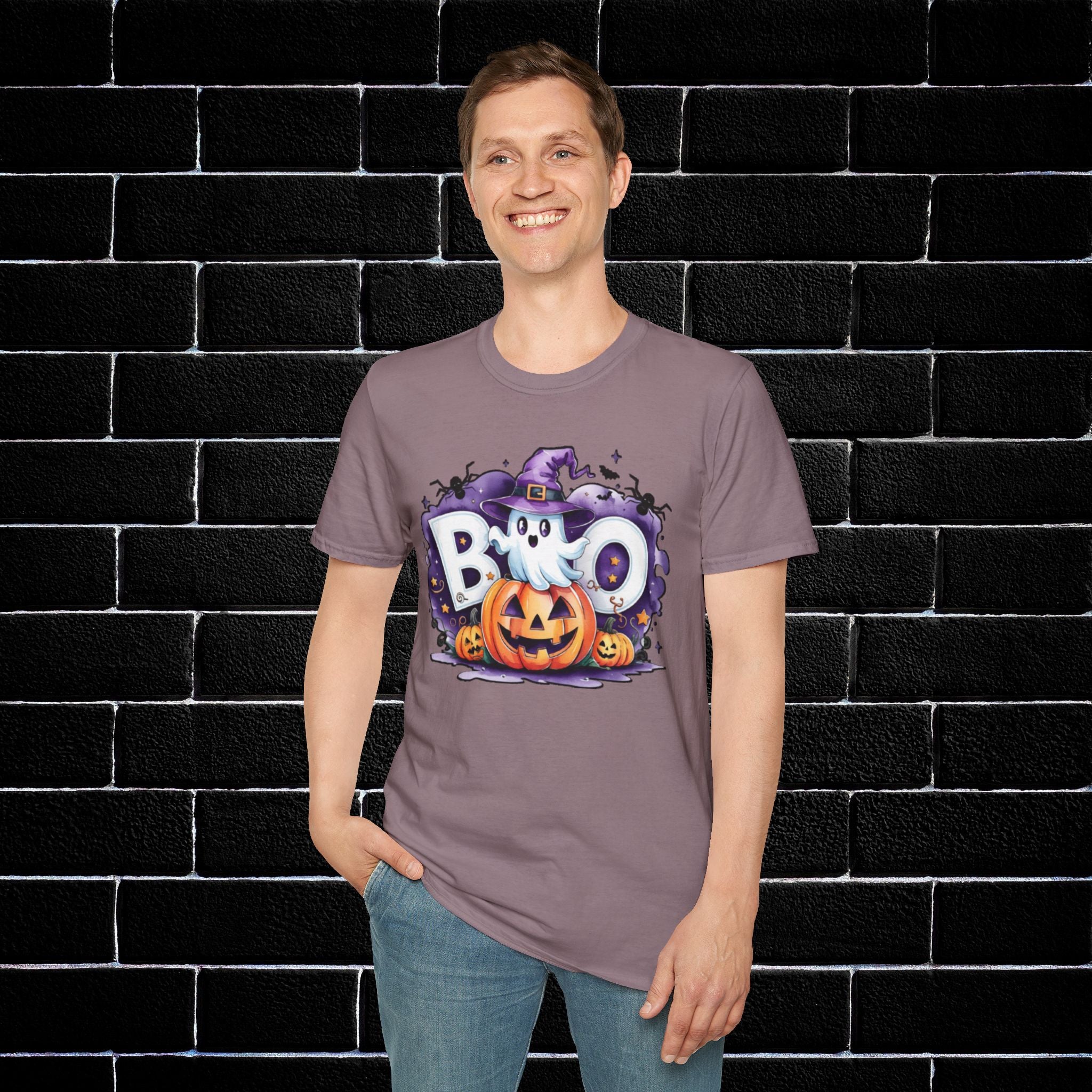 Halloween Ghost & Pumpkin T-Shirt, Unisex Tee for Halloween Parties, Festive Fall Apparel, Boo Graphic Shirt, Spooky Season Clothing
