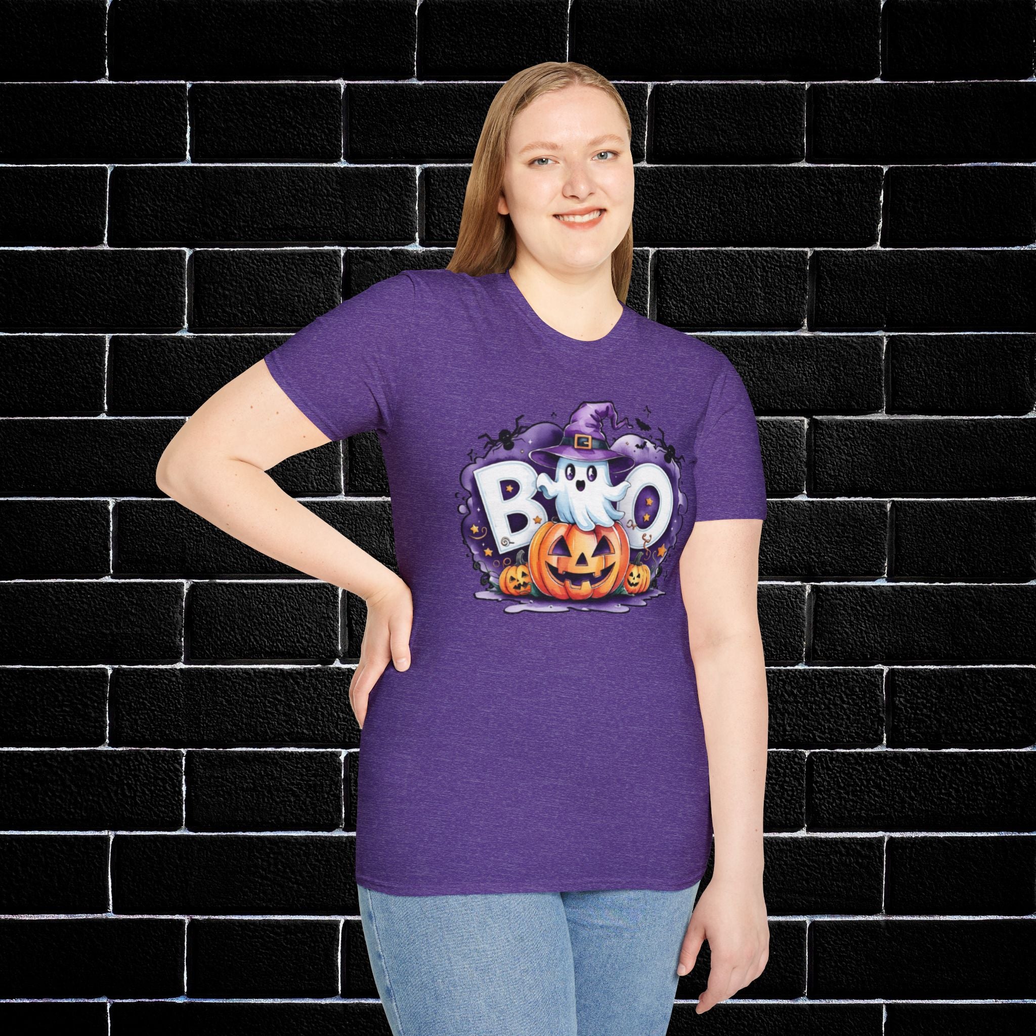 Halloween Ghost & Pumpkin T-Shirt, Unisex Tee for Halloween Parties, Festive Fall Apparel, Boo Graphic Shirt, Spooky Season Clothing