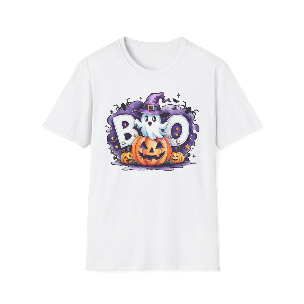 Halloween Ghost & Pumpkin T-Shirt, Unisex Tee for Halloween Parties, Festive Fall Apparel, Boo Graphic Shirt, Spooky Season Clothing