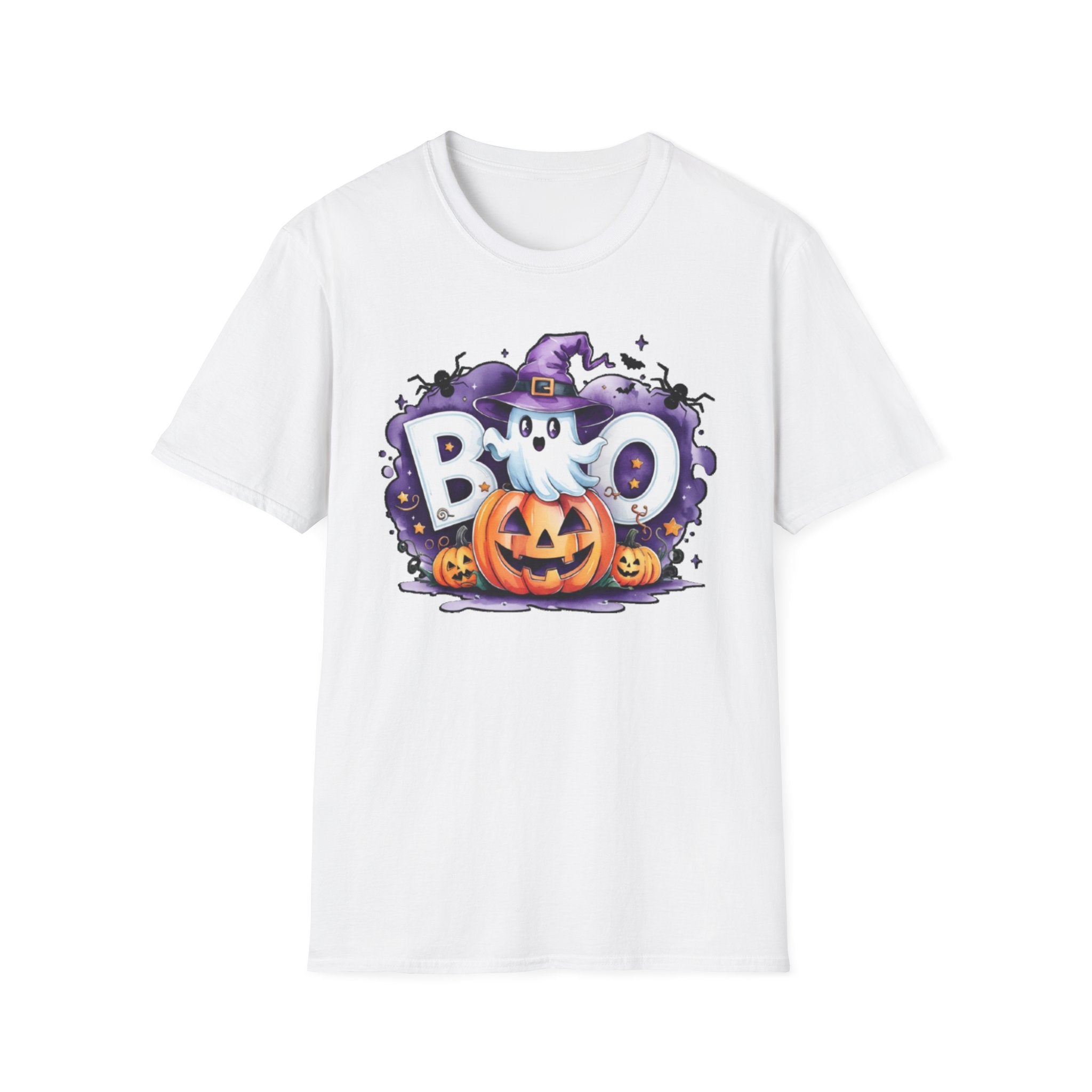 Halloween Ghost & Pumpkin T-Shirt, Unisex Tee for Halloween Parties, Festive Fall Apparel, Boo Graphic Shirt, Spooky Season Clothing