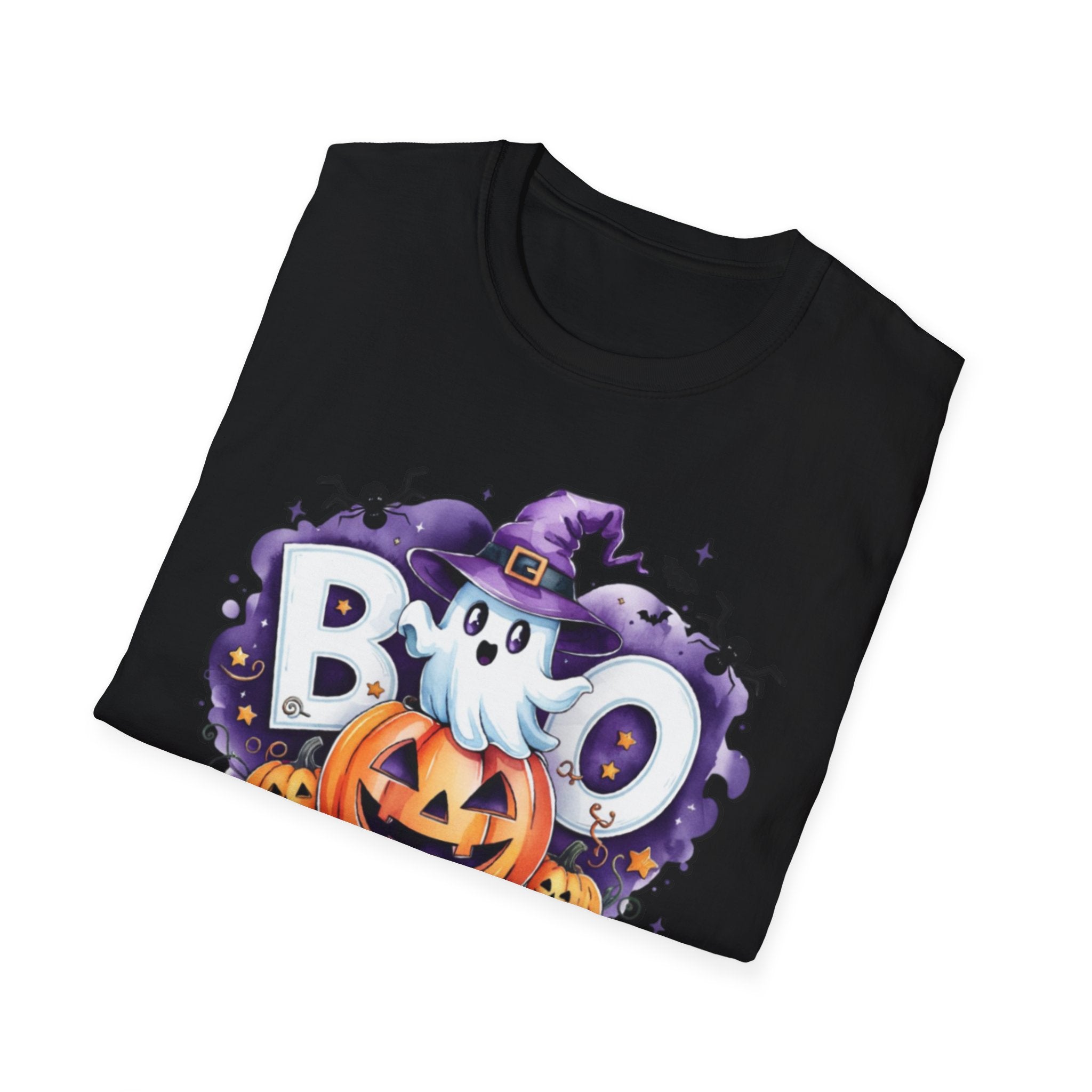 Halloween Ghost & Pumpkin T-Shirt, Unisex Tee for Halloween Parties, Festive Fall Apparel, Boo Graphic Shirt, Spooky Season Clothing