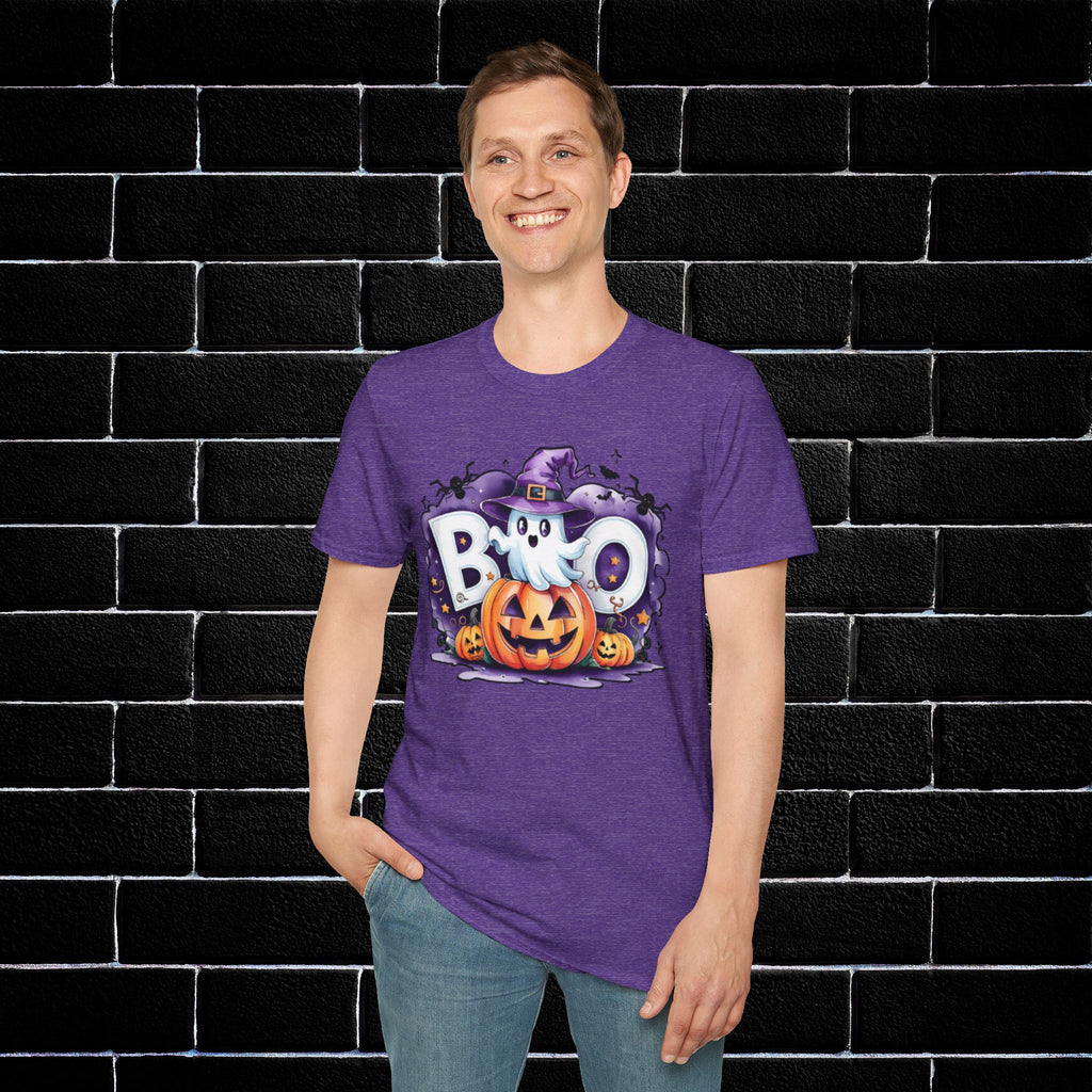 Halloween Ghost & Pumpkin T-Shirt, Unisex Tee for Halloween Parties, Festive Fall Apparel, Boo Graphic Shirt, Spooky Season Clothing