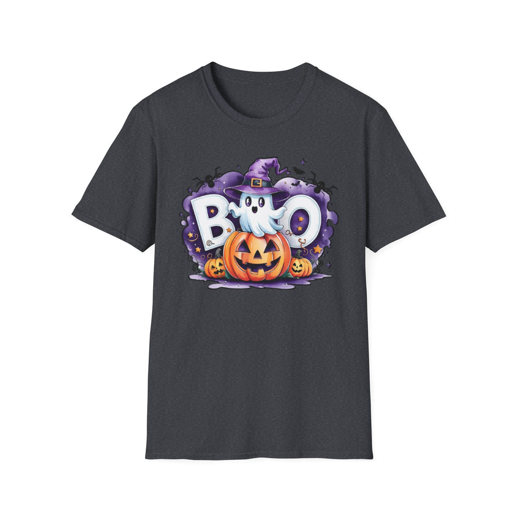 Halloween Ghost & Pumpkin T-Shirt, Unisex Tee for Halloween Parties, Festive Fall Apparel, Boo Graphic Shirt, Spooky Season Clothing