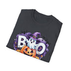 Halloween Ghost & Pumpkin T-Shirt, Unisex Tee for Halloween Parties, Festive Fall Apparel, Boo Graphic Shirt, Spooky Season Clothing