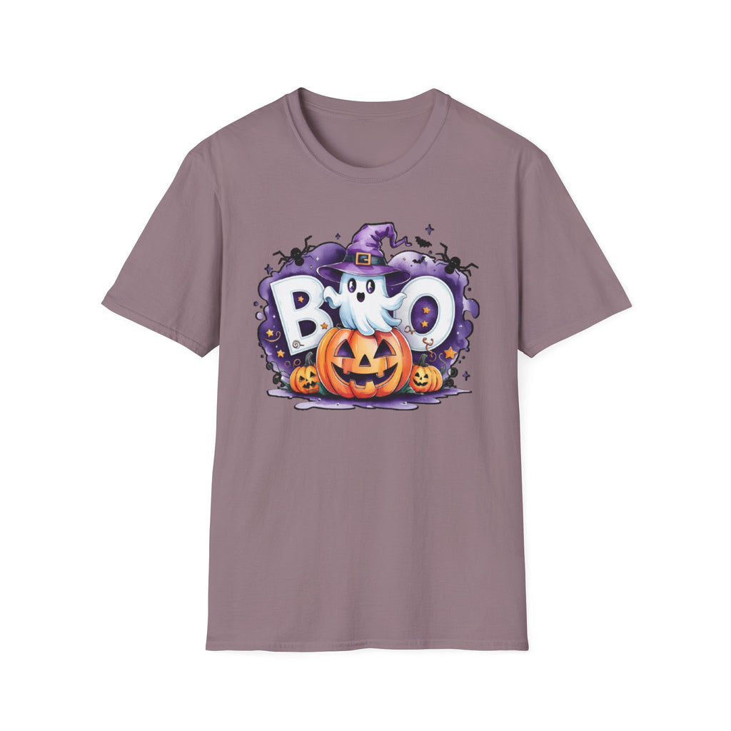 Halloween Ghost & Pumpkin T-Shirt, Unisex Tee for Halloween Parties, Festive Fall Apparel, Boo Graphic Shirt, Spooky Season Clothing