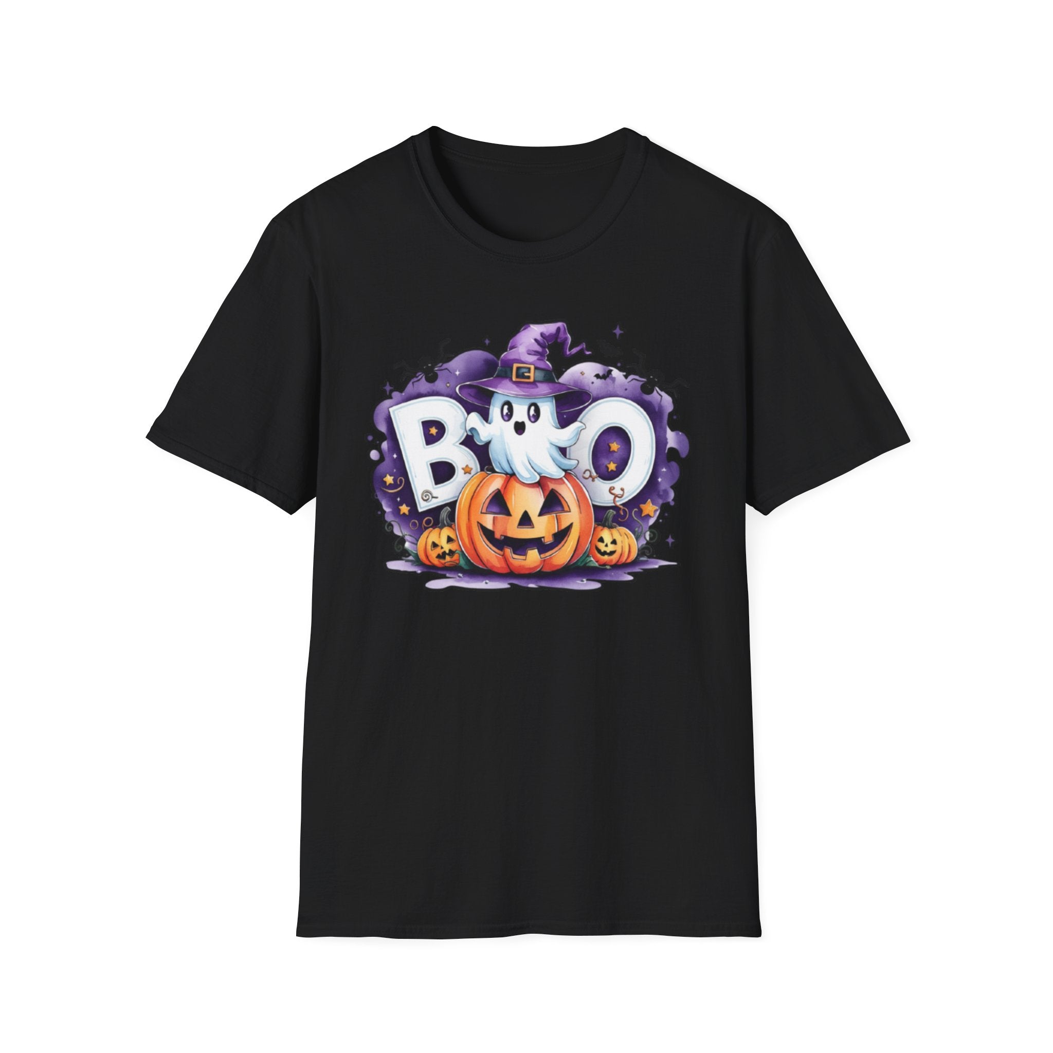 Halloween Ghost & Pumpkin T-Shirt, Unisex Tee for Halloween Parties, Festive Fall Apparel, Boo Graphic Shirt, Spooky Season Clothing