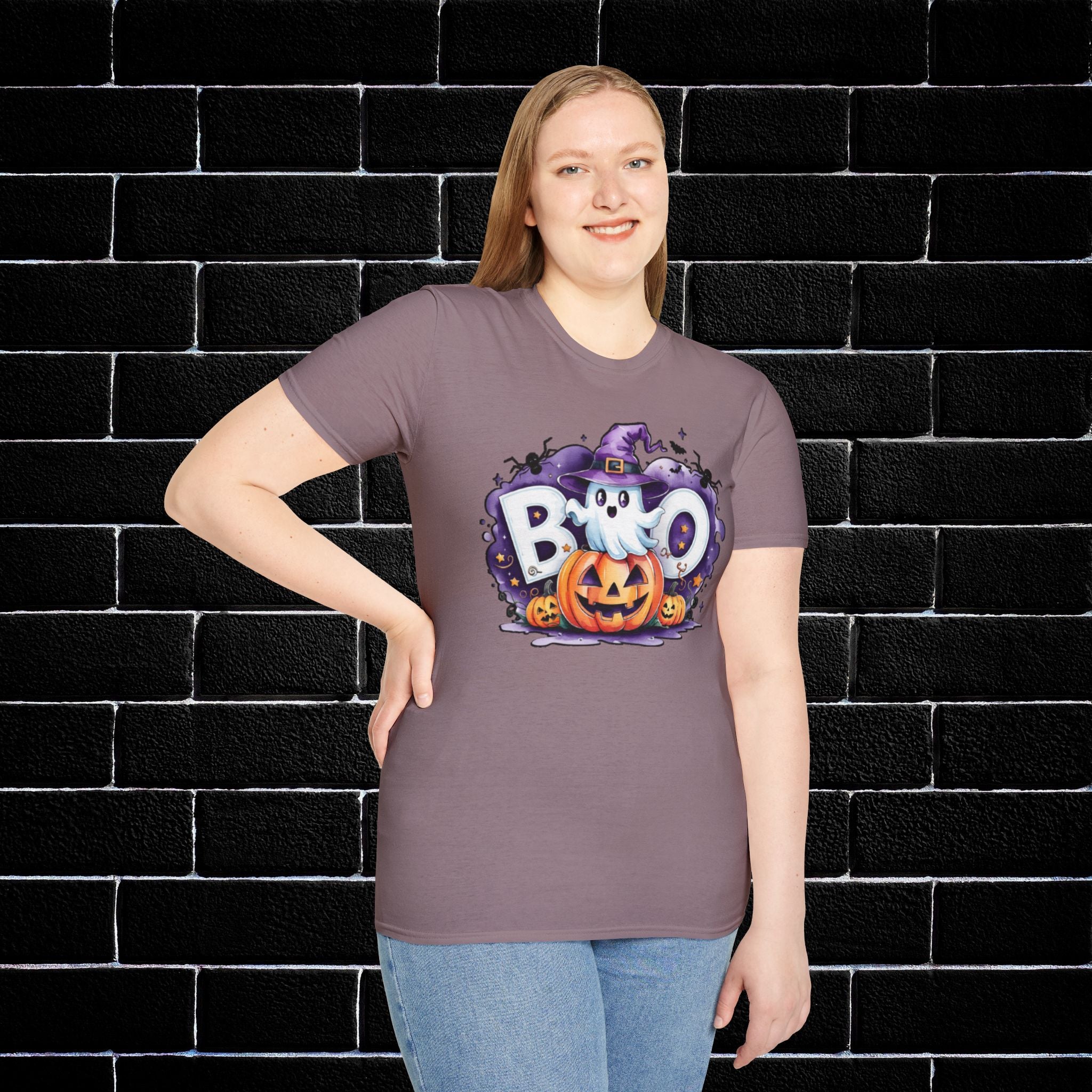 Halloween Ghost & Pumpkin T-Shirt, Unisex Tee for Halloween Parties, Festive Fall Apparel, Boo Graphic Shirt, Spooky Season Clothing
